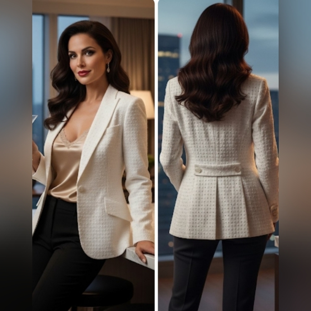 VALENTINO White Blazer Jacket Eyelet Cotton Viscose Long Sleeve Lined Size 6
